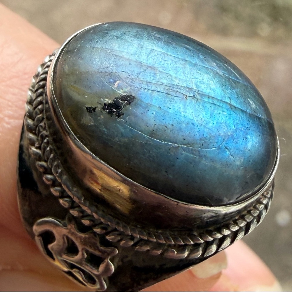 Labradorite Silver Sterling Ring with OM - Picture 2 of 7